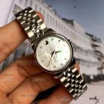 Perfect Replica Movado White Pearl Shell Dial Stainless Steel Case Couple Watch